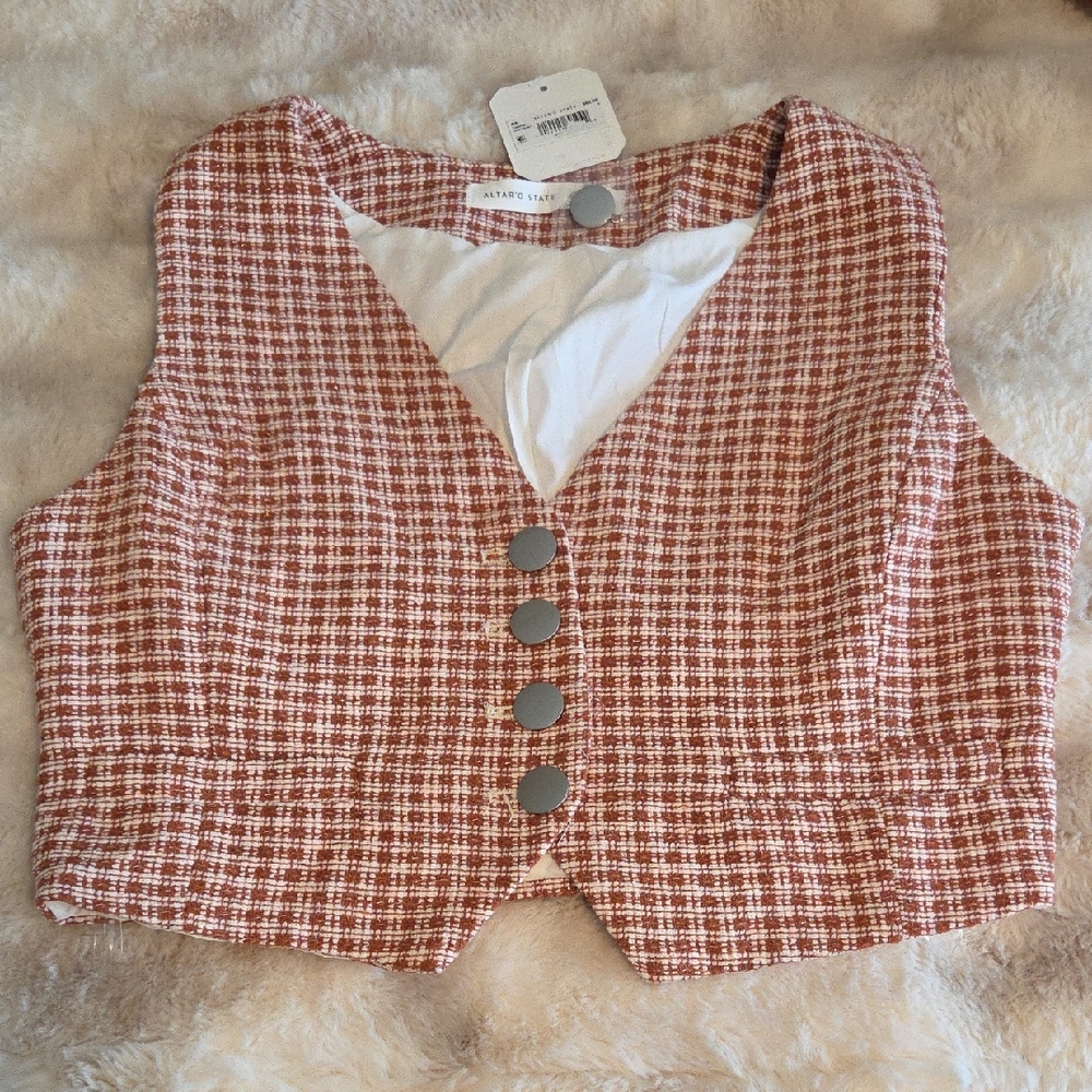 Altar'd State Textured Vest with Rust Accents